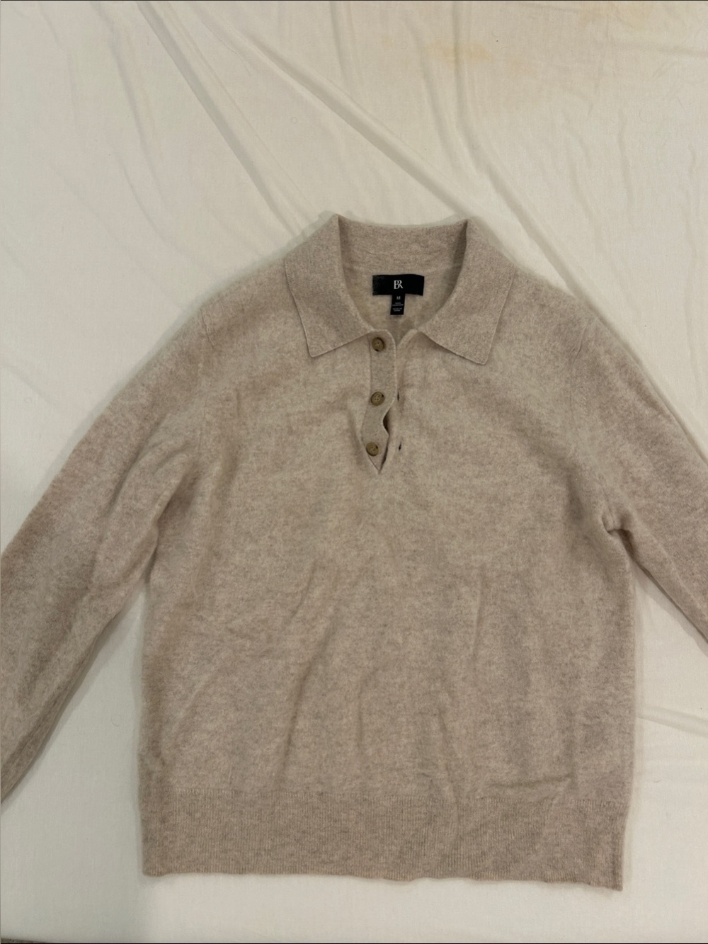 100% Cashmere Beige Polo-Collar Banana Republic Men's Sweater